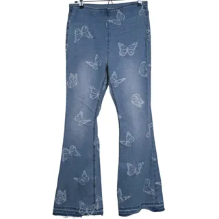 Photo of Y2K NOBO Butterfly Print Wide Leg Flare Jean Small Blue Festival Concert 90s