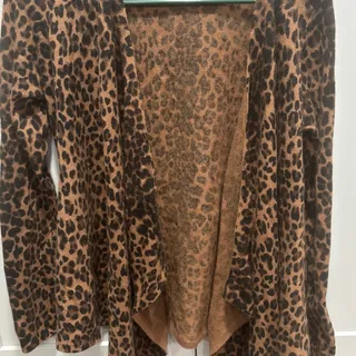 Photo of Saks Fifth Avenue Leopard 100% Cashmere Cardigan Sweater NWT SizeS