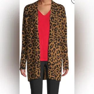 Photo of Saks Fifth Avenue Leopard 100% Cashmere Cardigan Sweater NWT SizeS