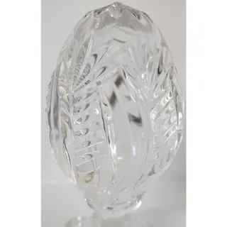 Photo of Vintage Lead Crystal Cut Glass Egg on Pedestal Base 7.25" Starburst & Leaf Motif