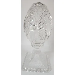 Photo of Vintage Lead Crystal Cut Glass Egg on Pedestal Base 7.25" Starburst & Leaf Motif