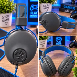 Photo of JLab Studio Wired On-Ear Headphones Gray Blue Braided Cord Adjustable