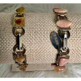 Photo of 2 Vintage Souvenir Shop Tumbled Rock Stone & Metal Bracelets-Colorado-Pink Brown