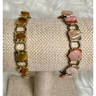 Photo of 2 Vintage Souvenir Shop Tumbled Rock Stone & Metal Bracelets-Colorado-Pink Brown