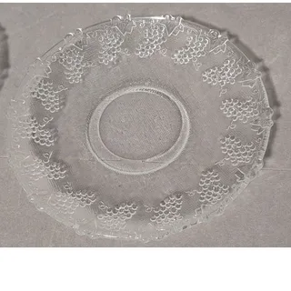 Photo of Set of 4 Vintage Clear Pressed Glass Grape Pattern Small Plates / Saucers 5 inch