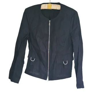 Photo of Basler Womens Italian Linen Full Zip Jacket Small Black Career Modern Luxury 