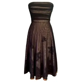 Photo of BCBG Womens Sheer Tulle Lace Strapless Midi Dress Size 4 Black Romantic Goth