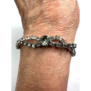Photo of Vintage Clear Rhinestone Tennis Bracelet SilverTone Openwork Wedding Prom Estate