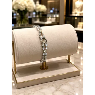 Photo of Vintage Clear Rhinestone Tennis Bracelet SilverTone Openwork Wedding Prom Estate