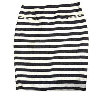 Photo of Ann Taylor Women's Size 4 Navy White Striped Linen Blend Pencil Skirt Zip