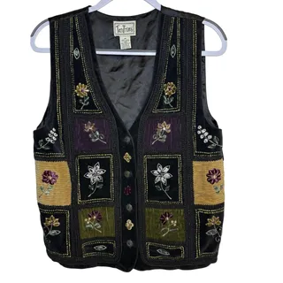 Photo of TanTrums Velvet Patchwork Floral Vest Boho Sz M
