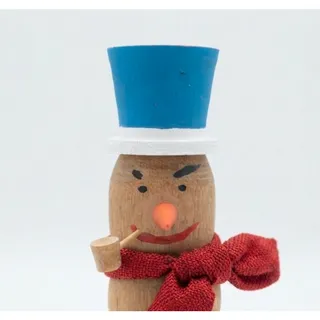 Photo of Hand-Turned Wooden Snowman Figurine with Burlap Scarf Rustic Holiday Folk Art