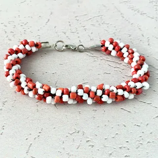 Photo of Splendid love - Kumihimo Beaded Rope Bracelet - Red White - Candy Cane