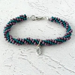 Photo of Grapevine Leaf - Kumihimo Woven Bracelet with Tibetan Silver Leaf Charm