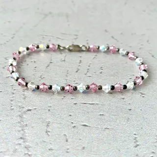 Photo of Clear Aurora Borealis and Lt Rose Crystal Beaded Bracelet