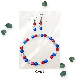 Photo of Patriotic - Red White Blue - Acrylic Stretch Bracelet and Earring Set