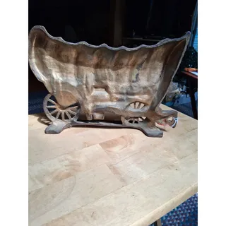 Photo of Vtg Large Cast Iron Painted Covered Wagon Doorstop (3146)