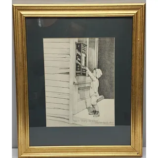 Photo of Paula Beck 1993 Signed Lithograph "Buying Too-Choos" Americana Art Ornate Frame