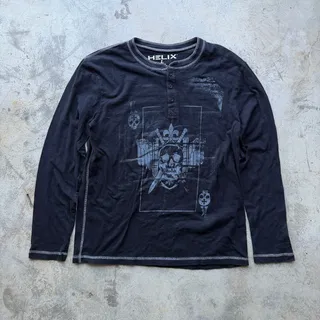 Photo of Vintage Y2K Helix Skull Graphic Henley Long Sleeve Shirt L