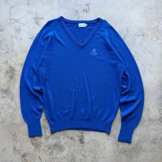 Photo of Vintage 80s Murrieta Bear Creek Golf Club Blue V-Neck Sweater XL
