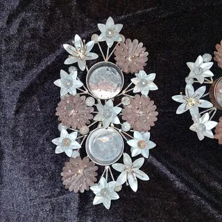 Photo of Set of 2 VTG Brutalist Metal Floral Votive Candle Holders