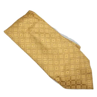 Photo of Barneys Vintage Silk Necktie Gold Navy Geometric Pattern