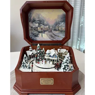 Photo of Thomas Kinkade Holiday Memories Animated Music Box / Village Display NT READ