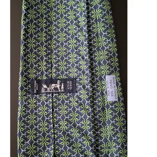 Photo of Vintage Hermès 100% Silk Men's Blue Tie With Green Geometric Designs
