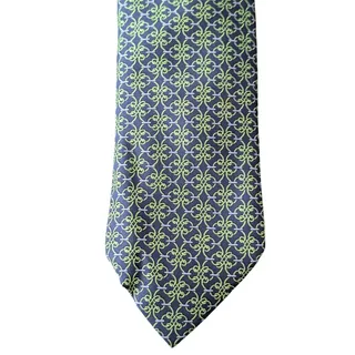 Photo of Vintage Hermès 100% Silk Men's Blue Tie With Green Geometric Designs