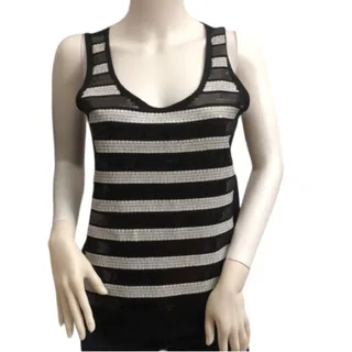 Photo of Banana Republic Preppy Sequin Glam Disco Sparkly Black White Stripe Tank Small