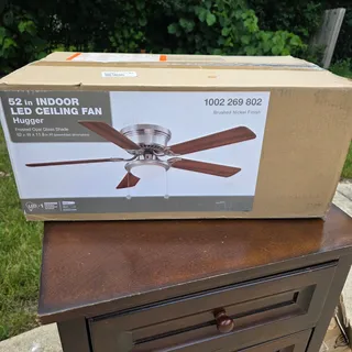 Photo of NIB Hampton Bay 52-inch indoor low-profile LED ceiling fan in brushed nickel