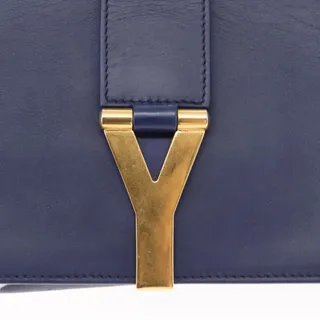 Photo of Saint Laurent Leather Y Line Chain Shoulder Bag Small Bag Blue