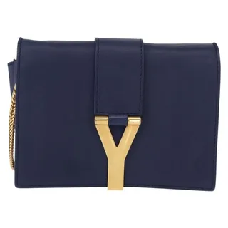 Photo of Saint Laurent Leather Y Line Chain Shoulder Bag Small Bag Blue