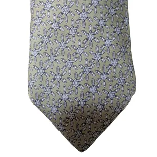 Photo of Vintage Hermès 100% Silk Men's Green Tie With Blue Stars W Tie Caddy