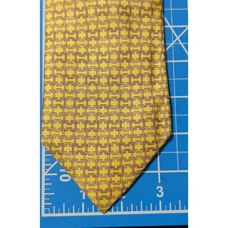 Photo of Vintage Hermès 100% Silk Men's Yellow Tie With Tan Geometric Designs