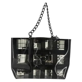 Photo of Chanel Vinyl Windows Line Chain Shoulder Tote Bag Black