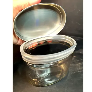 Photo of 2117. Contemporary Oval Glass Storage Canister Brushed Metal Lid Silicone Seal