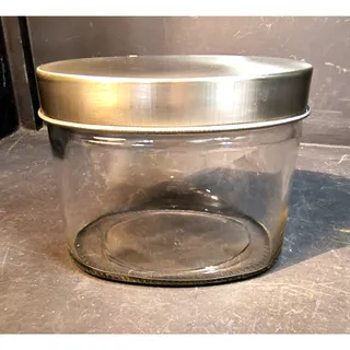 Photo of 2117. Contemporary Oval Glass Storage Canister Brushed Metal Lid Silicone Seal