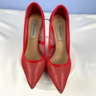 Photo of Steve Madden Viola Red Mesh Pointed Toe Stiletto Pumps US 8M made in Brazil