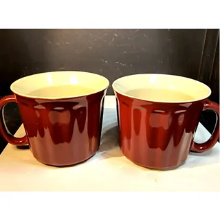 Photo of 2115. Set of 2 Stoneware Soup Mugs Burgundy Beige 18oz Oven Safe