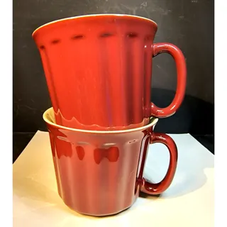 Photo of 2115. Set of 2 Stoneware Soup Mugs Burgundy Beige 18oz Oven Safe