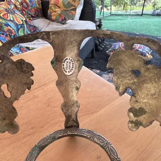 Photo of Brass Pedestal Stand For Crystal Ball, FruitBowl Tripod Round Grape Motif 1950’s