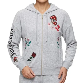 Photo of Juicy Couture Black Label Gray Bedazzled Mushroom Flower Zip Up Hoodie size S