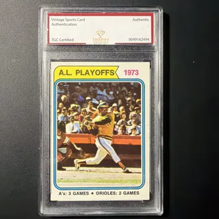 Photo of 1974 Topps-A.L. Playoffs Reggie Jackson #470-Vintage Sports Card Authentication
