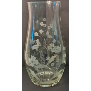 Photo of Vintage Romanian Lead Crystal Vase 12" RAG7 Etched Frosted Flower Wheat Glass
