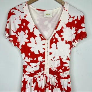 Photo of Anthropologie Maeve summer breeze red white floral V neck short sleeve dress XS