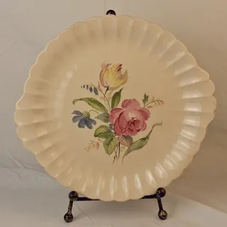 Photo of Vintage Sebring Pottery Trojan Sharon No-Line Dinner Plate Pink Rose Scalloped