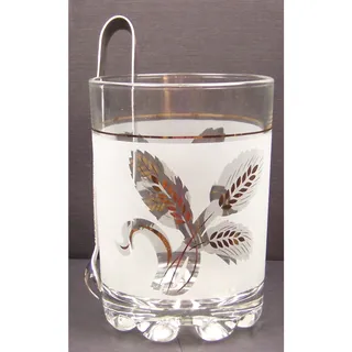 Photo of MCM Frosted Glass Gold Wheat Italian Barware Cerve DeValBor Ice Bucket & Tongs
