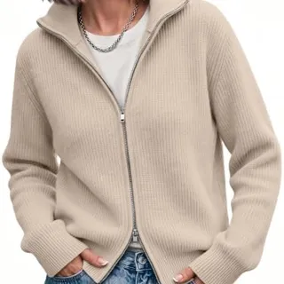 Photo of Zip-Up Cardigan Sweater Ribbed Knit