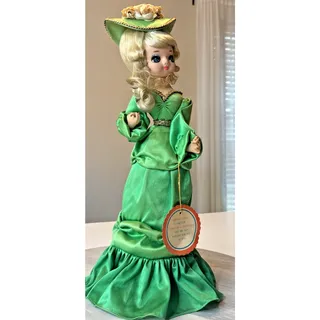 Photo of Vintage 1970s Bradley Big Eye Pose Doll – Green Southern Belle Dress – 18” Fabri